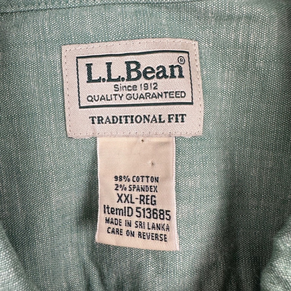 LL Bean Short Sleeve Button Down Shirt Mens XXL Traditional Fit Sage Green - Picture 3 of 9